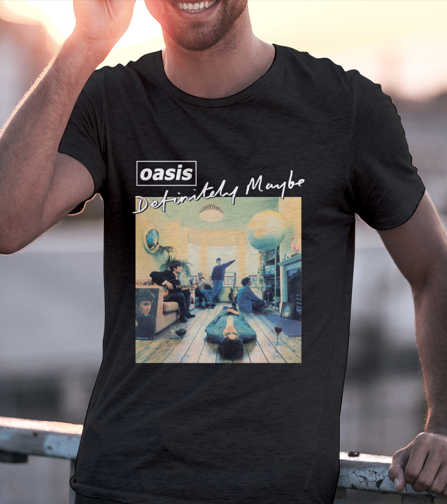 Oasis Definitely Maybe Album Cover Iconic Band Room Scene T-Shirt