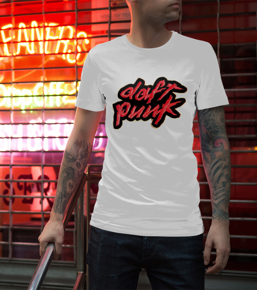 Daft Punk Logo Red Stylized Text T-Shirt