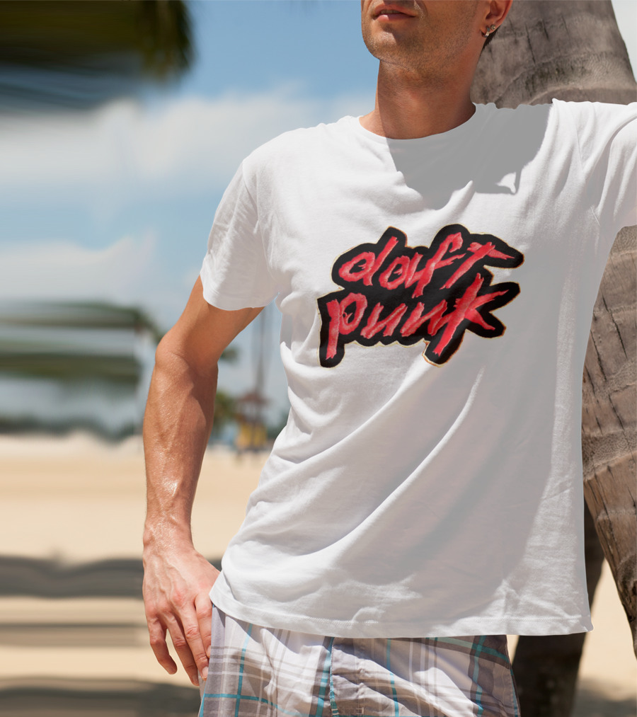 Daft Punk Logo Red Stylized Text T-Shirt