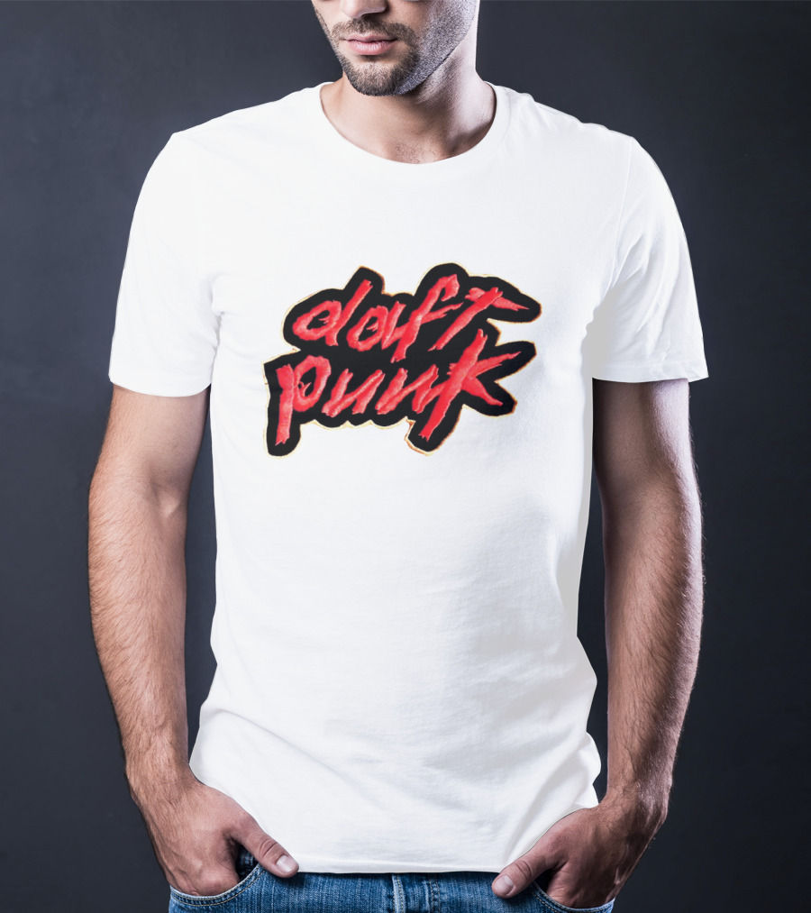 Daft Punk Logo Red Stylized Text T-Shirt