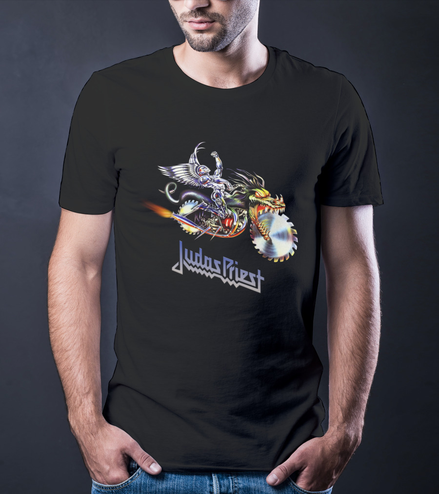 Judas Priest Painkiller Winged Rider On Dragon Motorcycle With Saw Blades T-Shirt