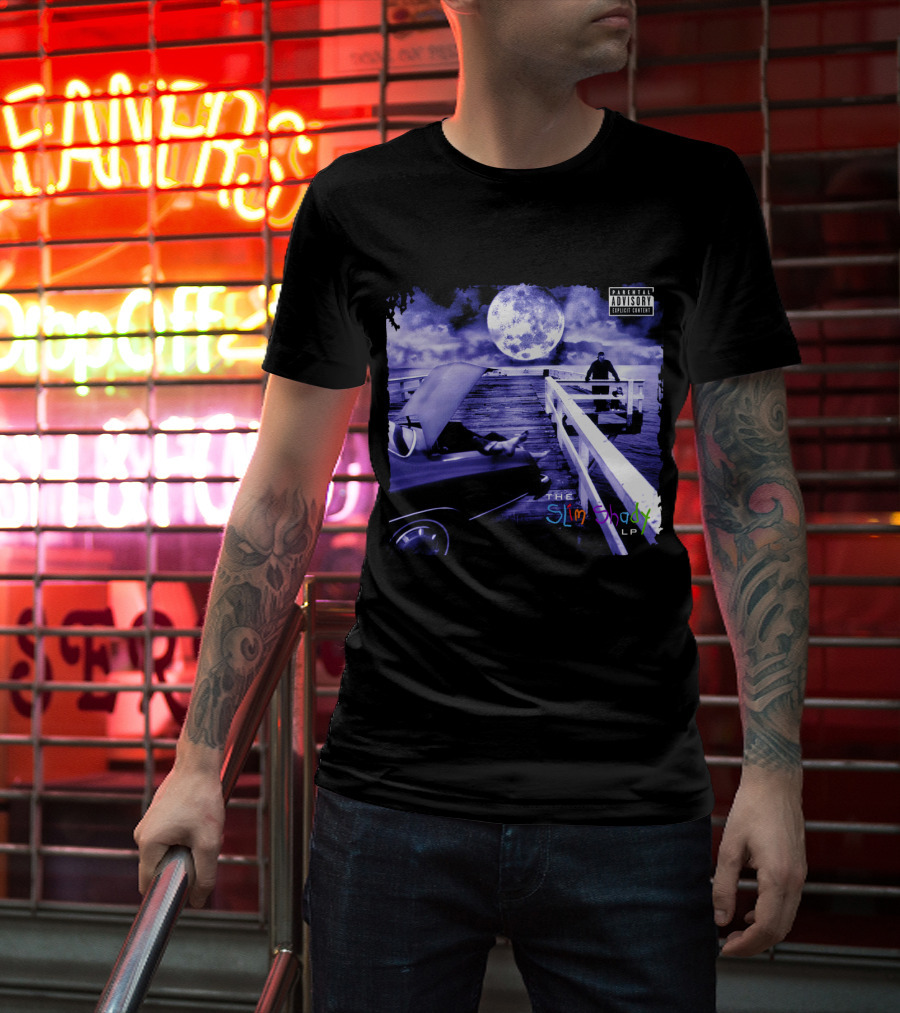 Eminem The Slim Shady LP Explicit Content Dark Purple Pier Moon T-Shirt