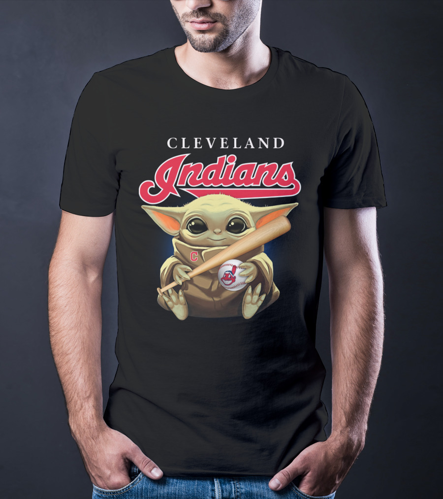 Cleveland Indians Baby Yoda Baseball Bat And Ball T-Shirt