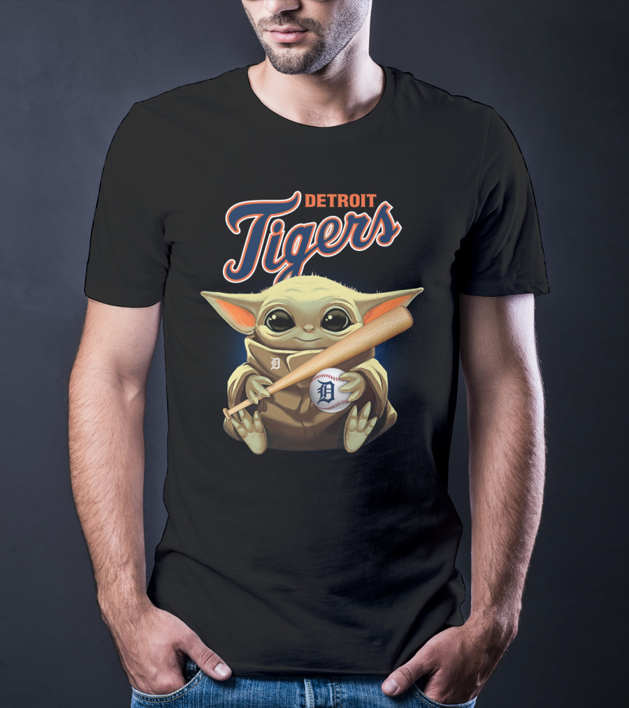 Detroit Tigers Baby Yoda Baseball Bat And Ball T-Shirt