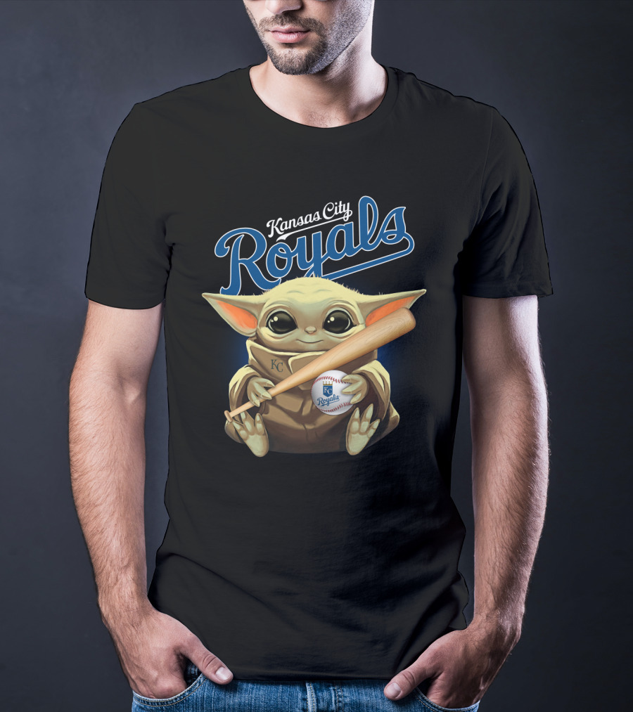 Kansas City Royals Baby Yoda Baseball Bat Holding Baseball T-Shirt