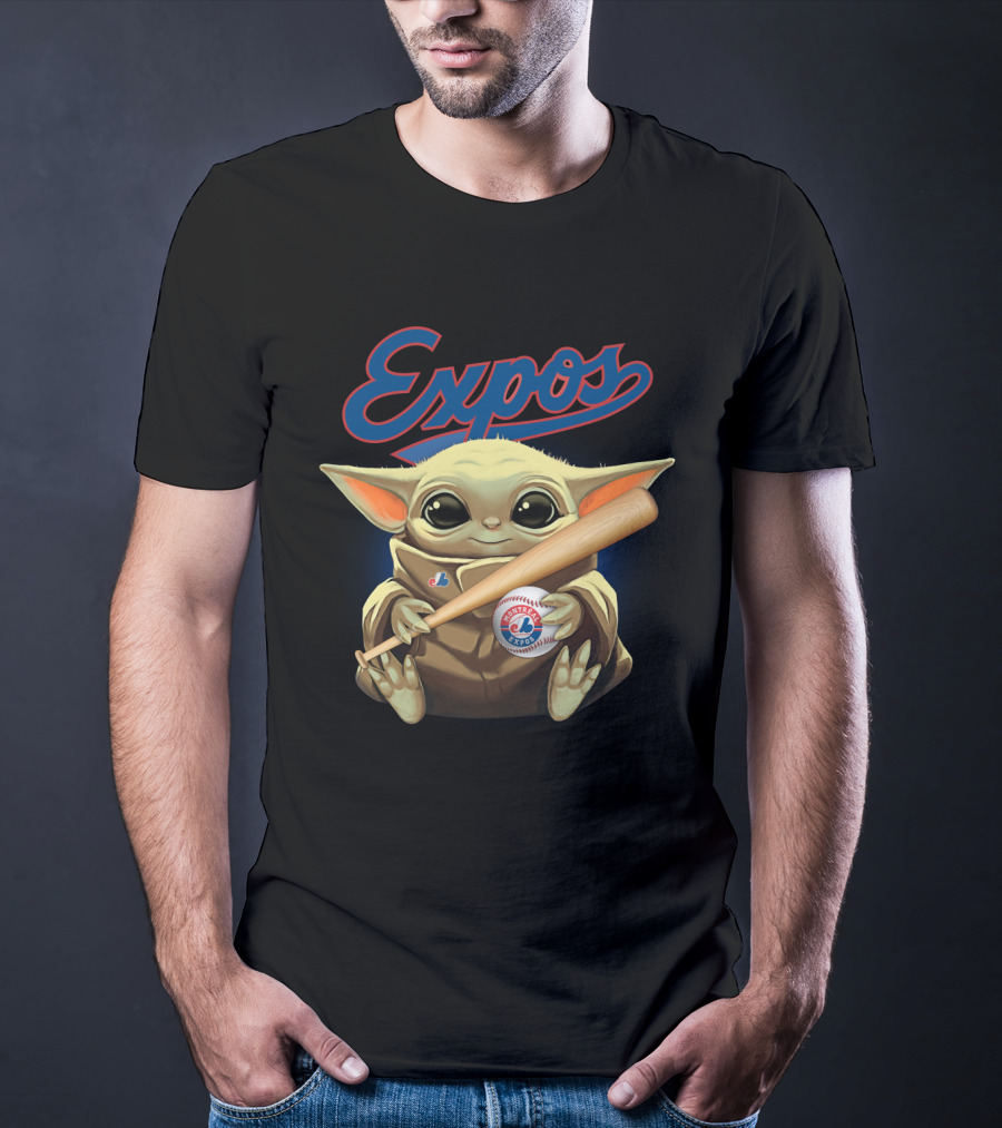Expos Baseball Baby Yoda Montreal Charm With Bat T-Shirt