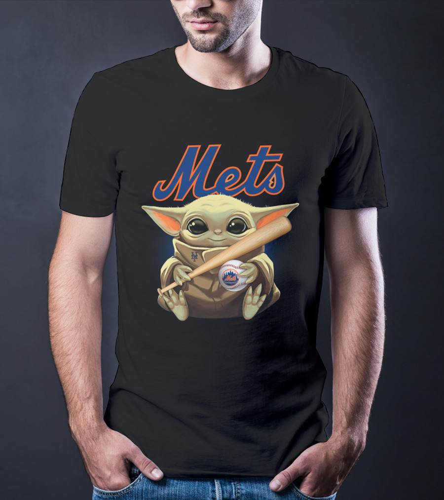 Mets Baby Yoda Holding Baseball Bat And Baseball With New York Mets T-Shirt