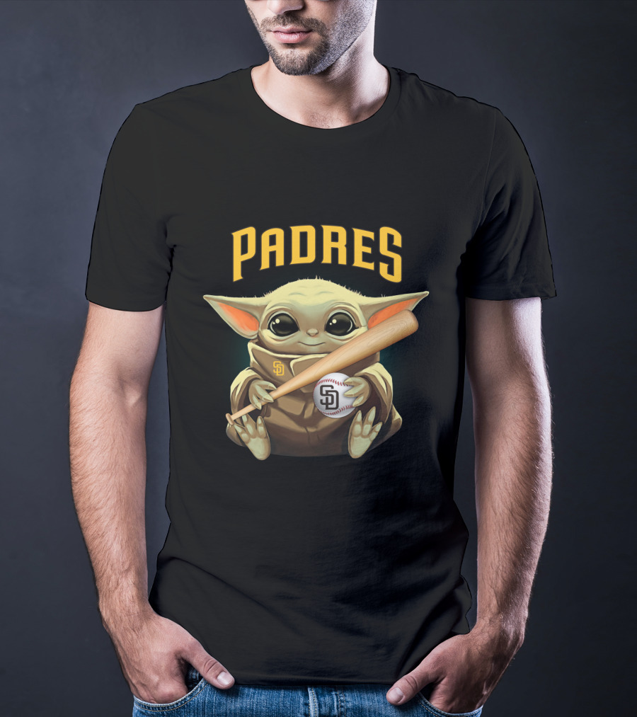 Padres Baby Yoda With Bat And Ball Sd T-Shirt