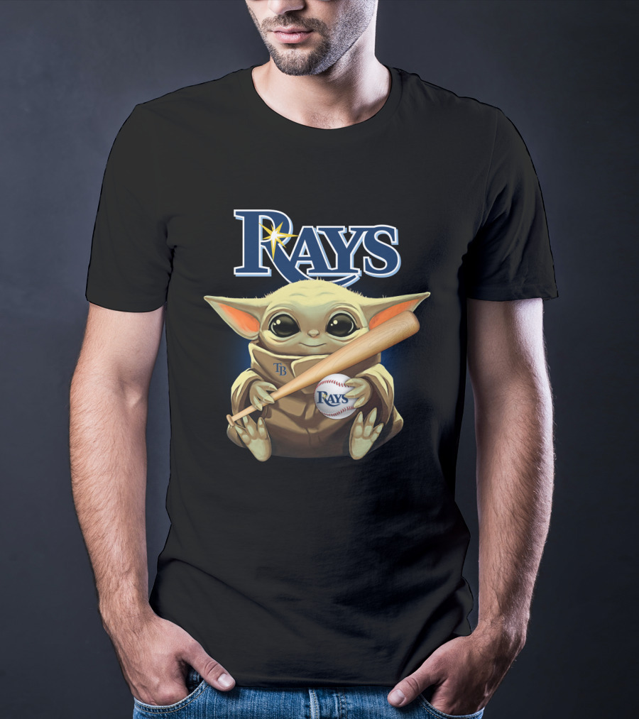 Rays Baby Yoda Holding Baseball And Bat With Star Wars Crossover T-Shirt