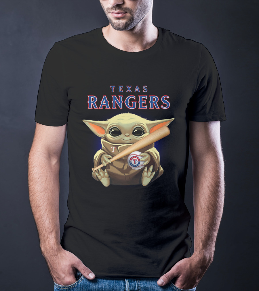 Texas Rangers Baby Yoda Baseball Bat T-Shirt