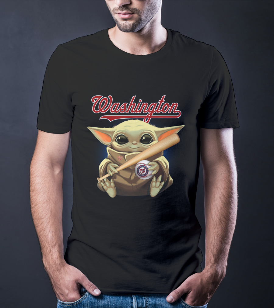 Washington Nationals Baby Yoda Baseball Bat And Ball T-Shirt