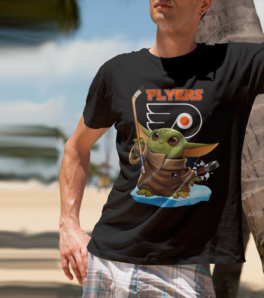 Philadelphia Flyers Baby Yoda Hockey Stick NHL Collaboration T-Shirt