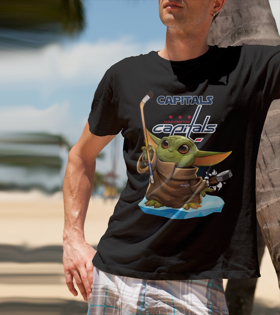 Washington Capitals Baby Yoda Hockey Sticks NHL Ice Skating Puck T-Shirt