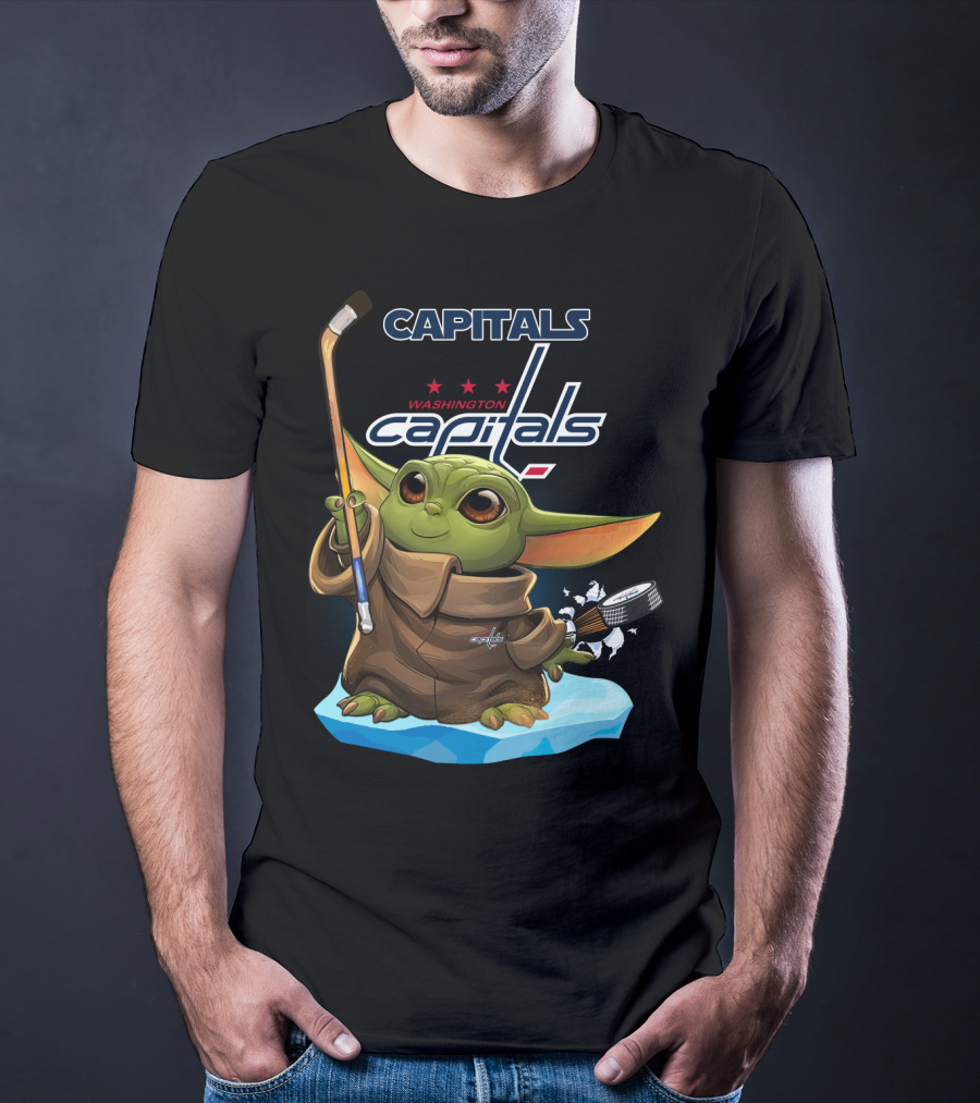 Washington Capitals Baby Yoda Hockey Sticks NHL Ice Skating Puck T-Shirt