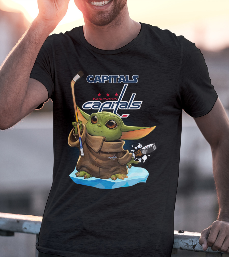 Washington Capitals Baby Yoda Hockey Sticks NHL Ice Skating Puck T-Shirt