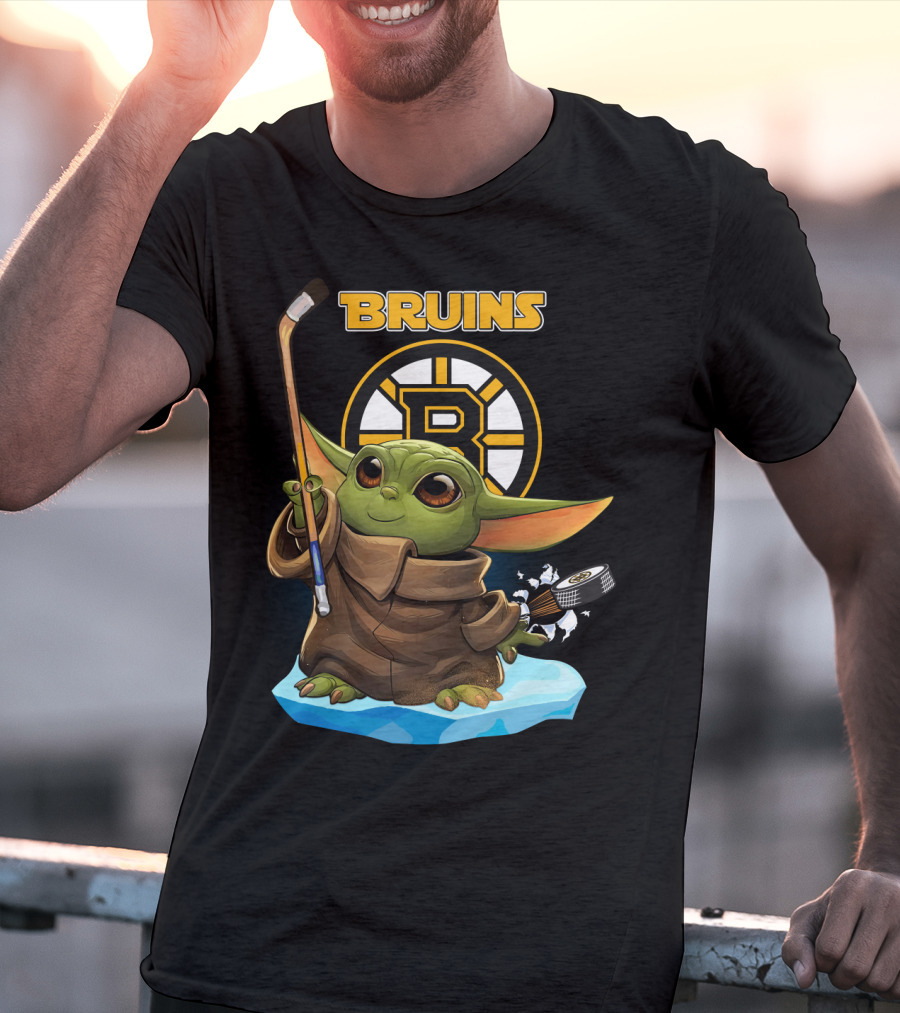 Bruins Boston Baby Yoda Nhl Hockey Stick Puck T-Shirt