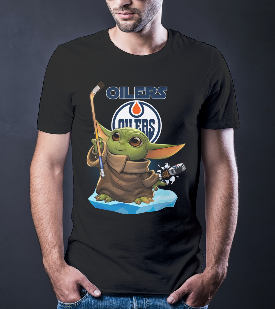 Oilers Baby Yoda Edmonton NHL Hockey Stick And Puck T-Shirt