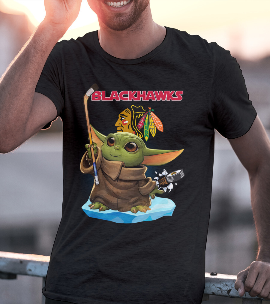 Blackhawks Baby Yoda Star Wars Hockey Crossover T-Shirt