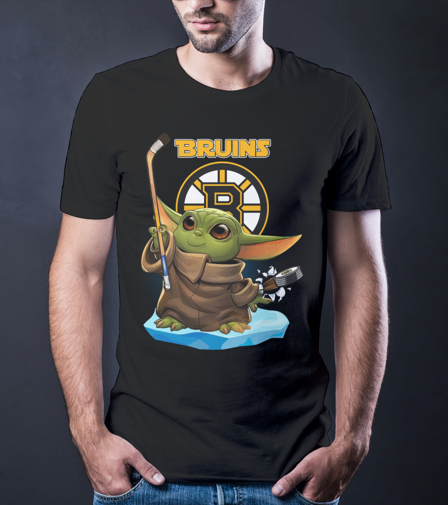 Bruins Baby Yoda Hockey Star Wars Crossover T-Shirt