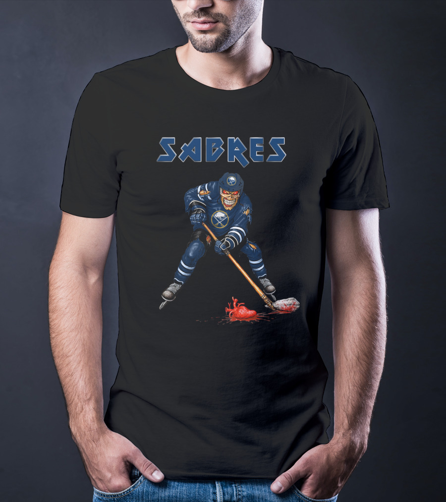 Sabres Grim Reaper Hockey Player With Bloody Heart And Stick T-Shirt