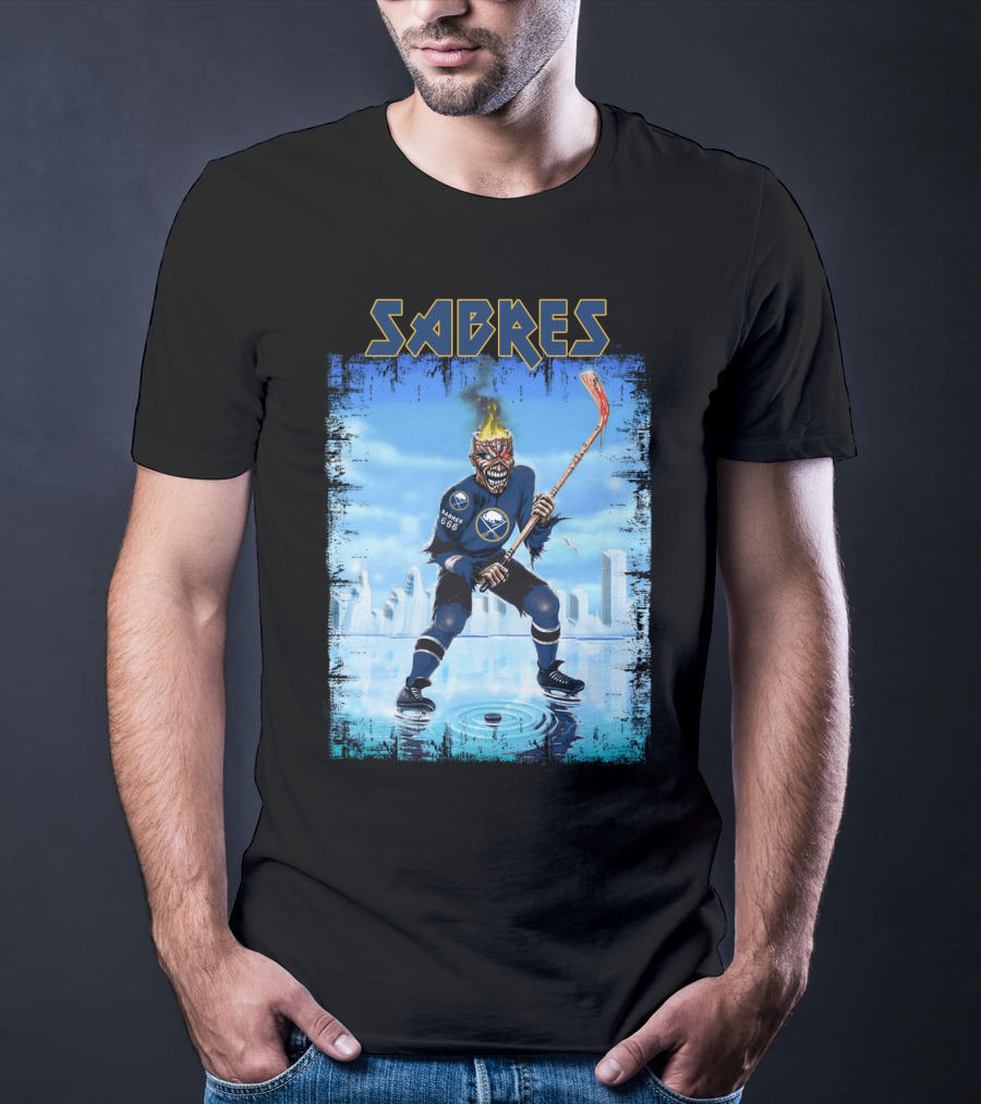 Sabres Hockey Themed Artwork With Dark Background And Fiery T-Shirt