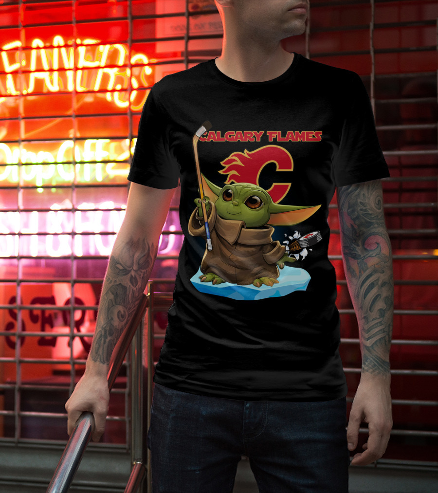 Calgary Flames Baby Yoda Hockey Puck T-Shirt
