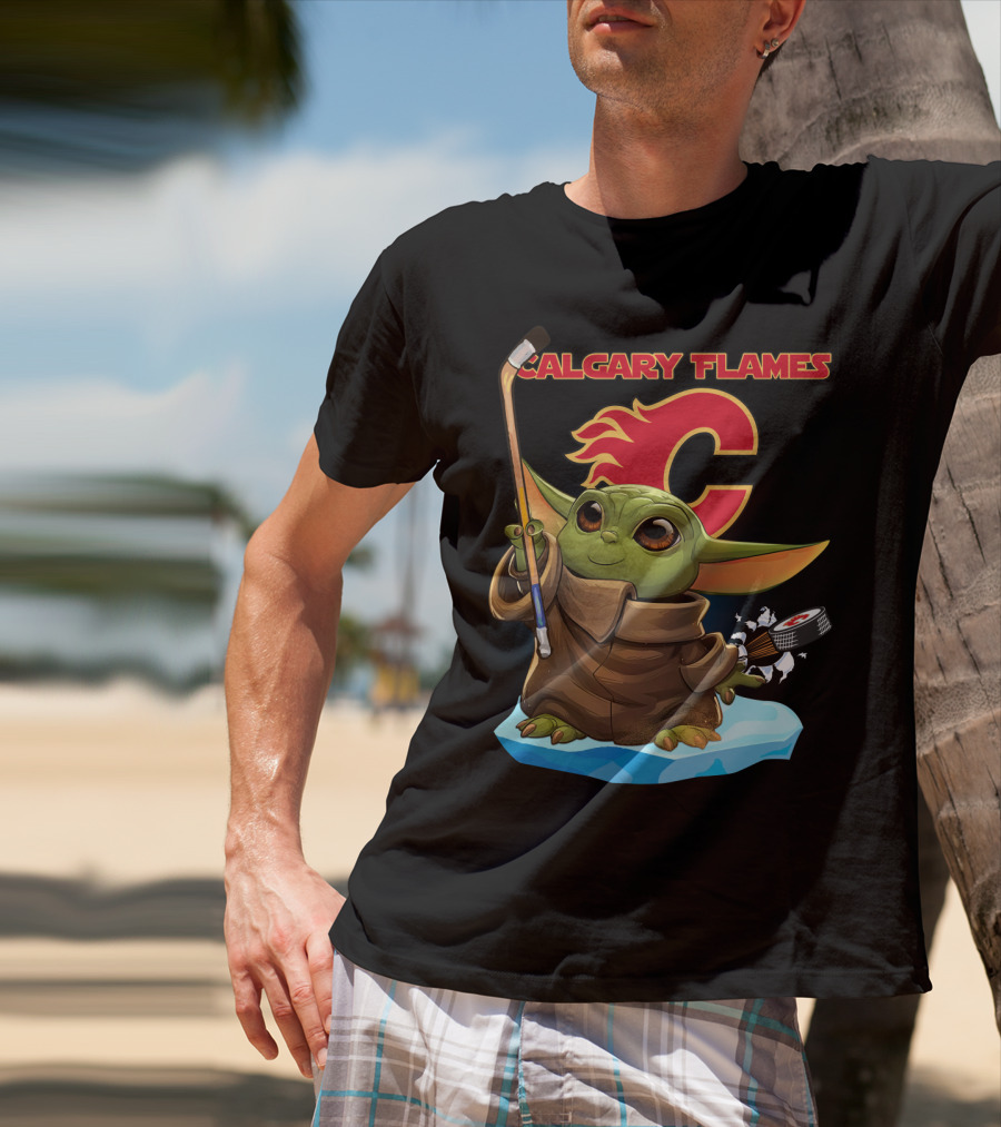 Calgary Flames Baby Yoda Hockey Puck T-Shirt