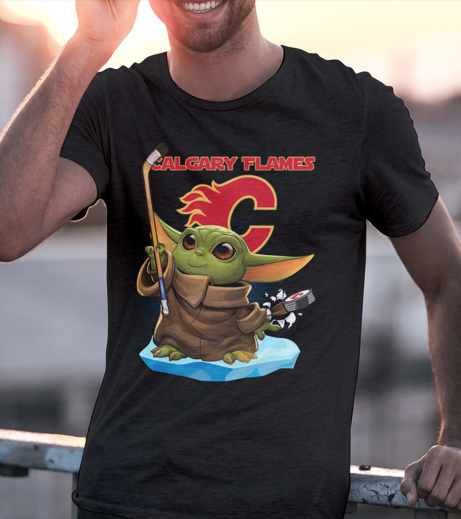 Calgary Flames Baby Yoda Hockey Puck T-Shirt