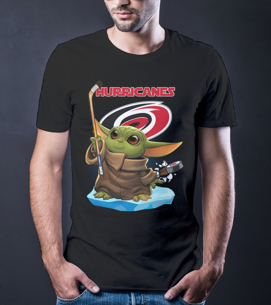 Hurricanes Baby Yoda With Hockey Stick And Puck Carolina Hurricanes T-Shirt