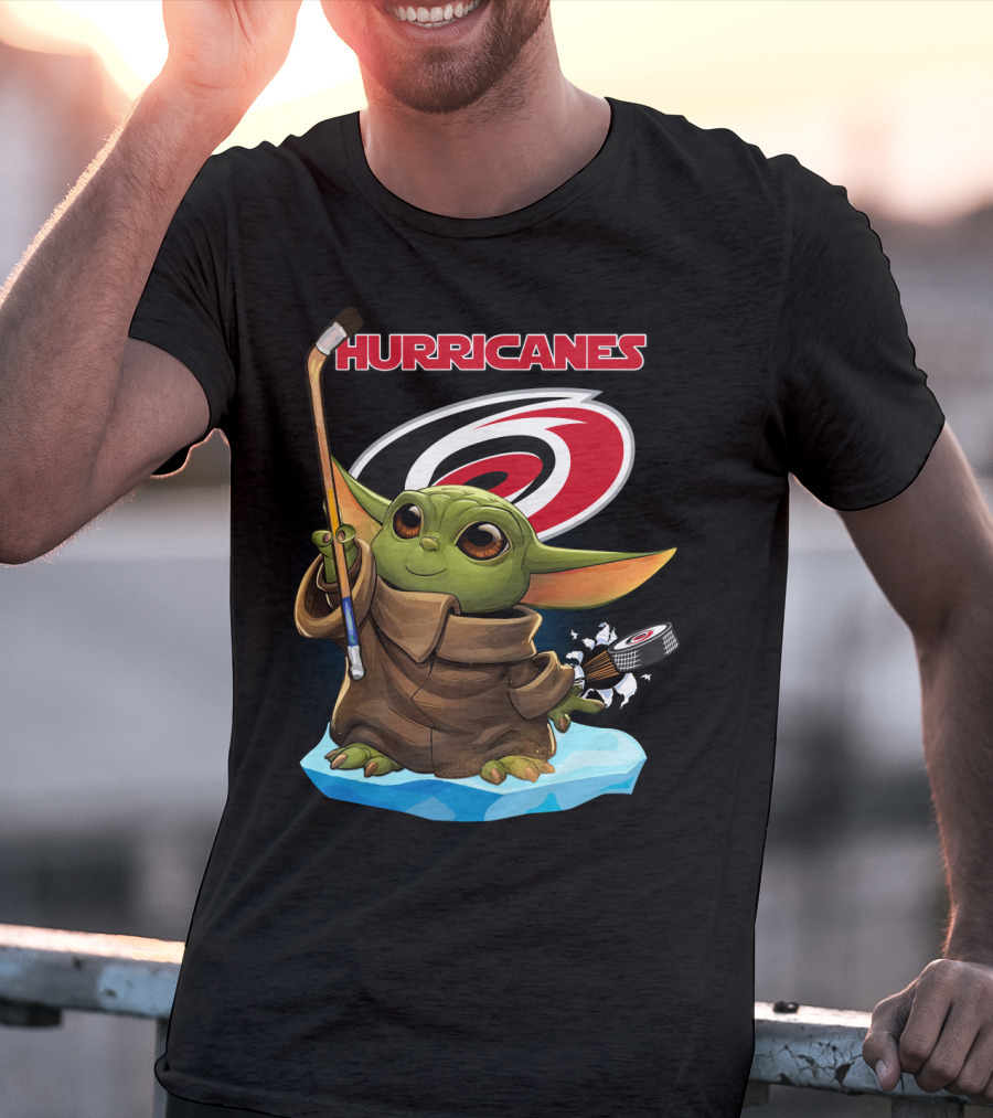 Hurricanes Baby Yoda With Hockey Stick And Puck Carolina Hurricanes T-Shirt