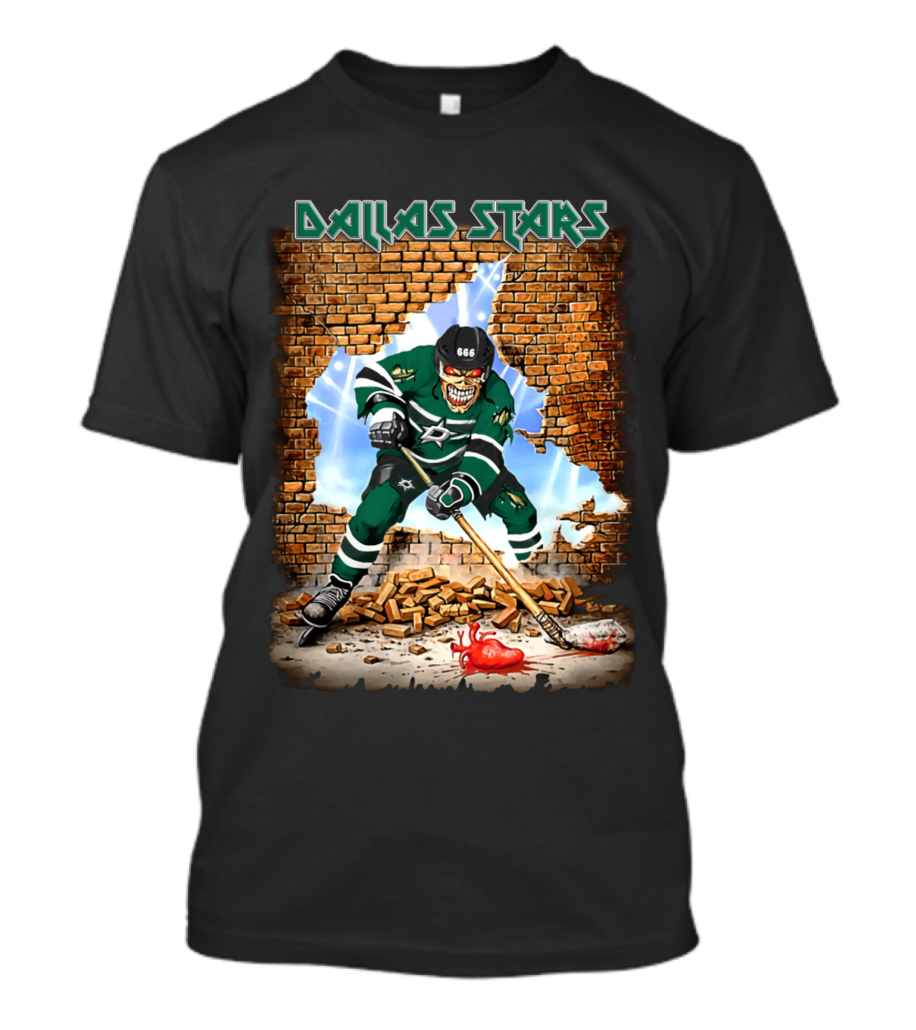 Dallas Stars Hockey Player With Broken Brick Wall And Heart T-Shirt