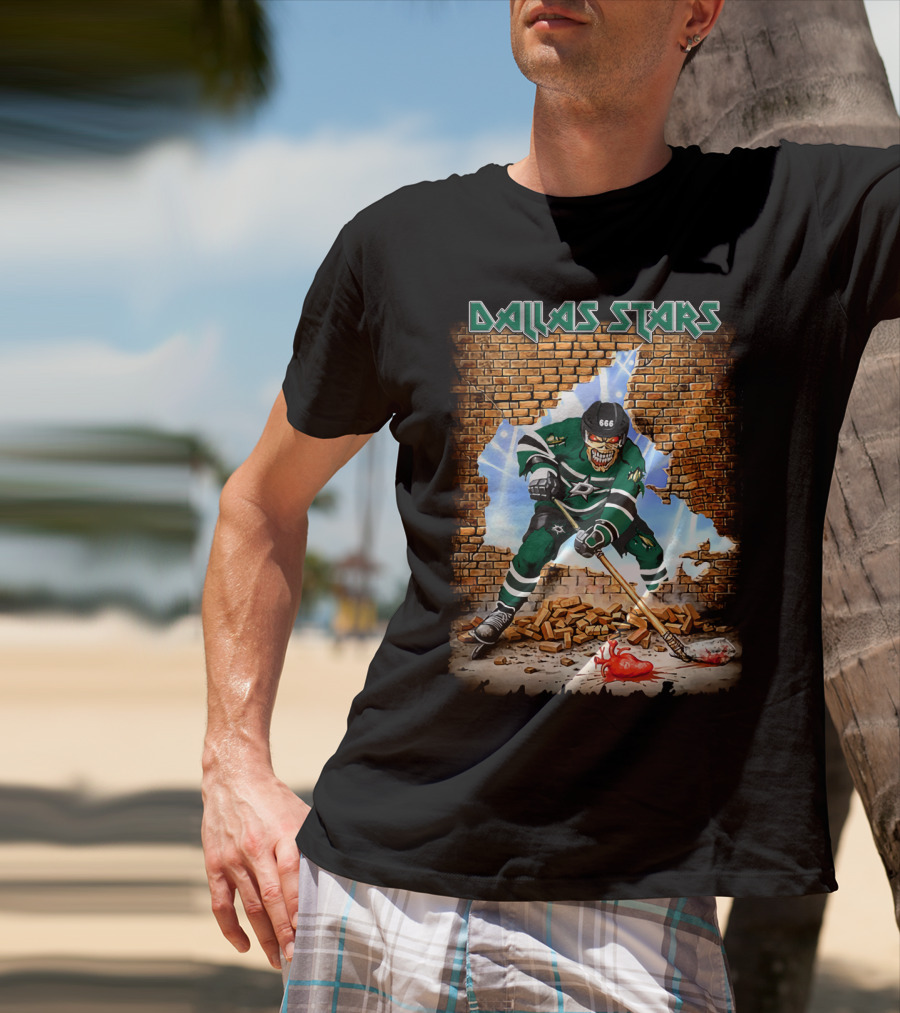 Dallas Stars Hockey Player With Broken Brick Wall And Heart T-Shirt