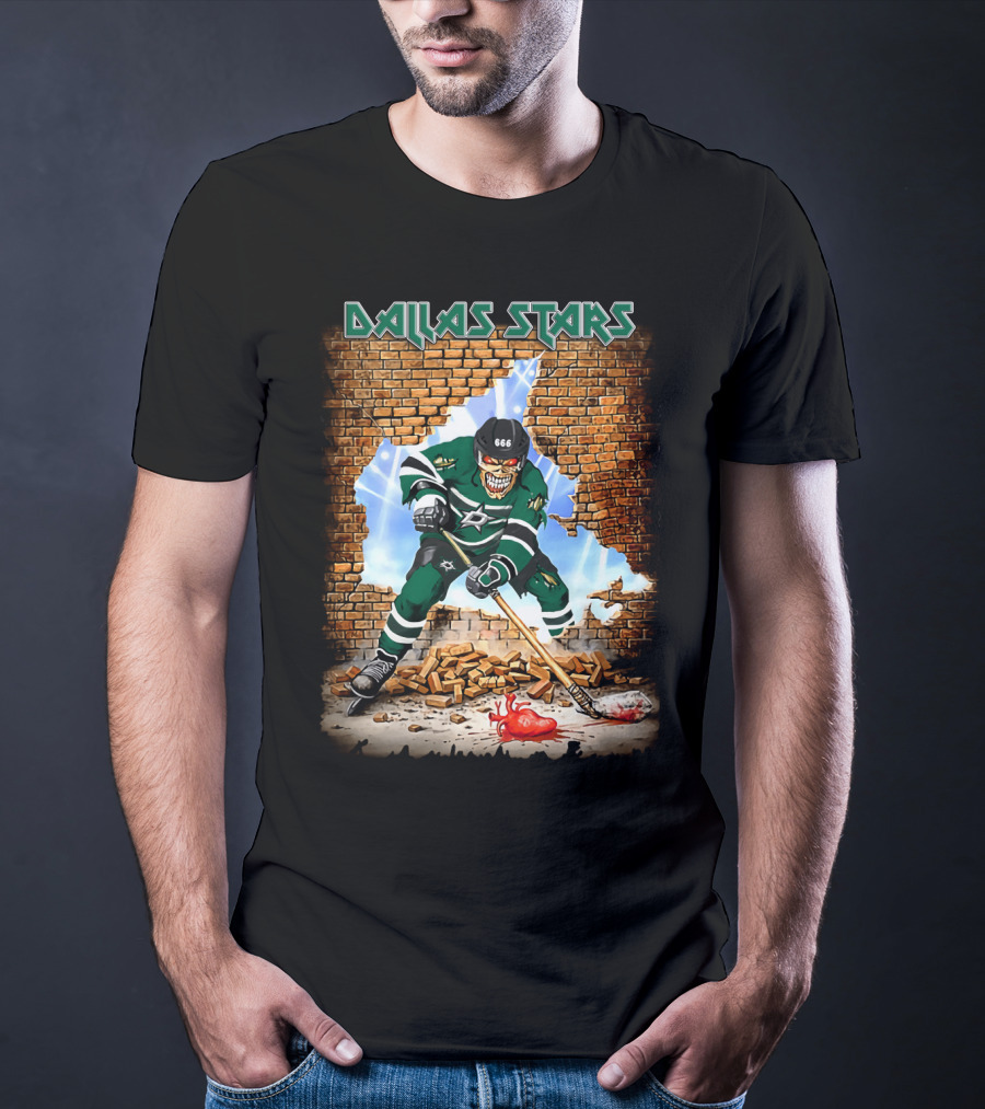 Dallas Stars Hockey Player With Broken Brick Wall And Heart T-Shirt