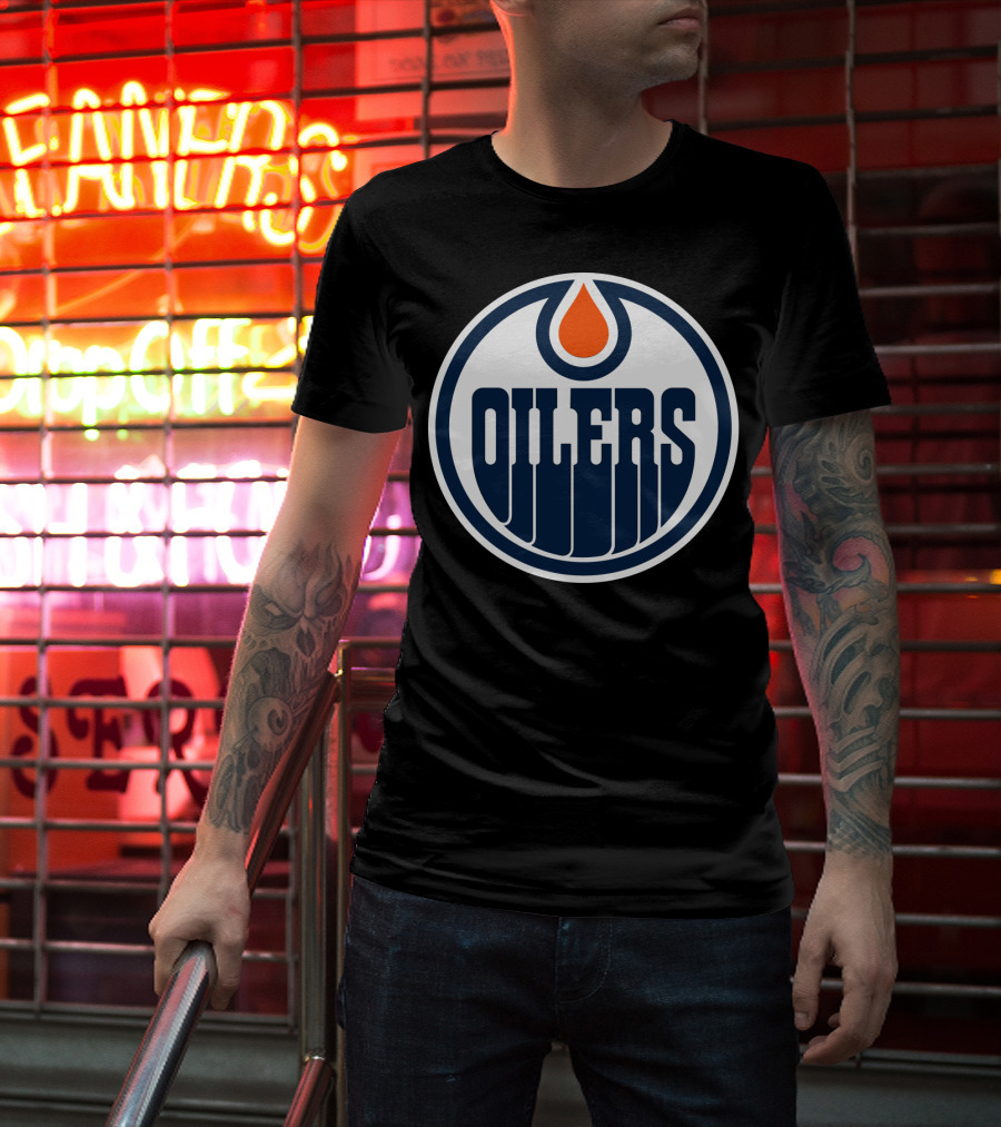 Edmonton Oilers Nhl Team Logo With Classic Oil Drop Symbol T-Shirt