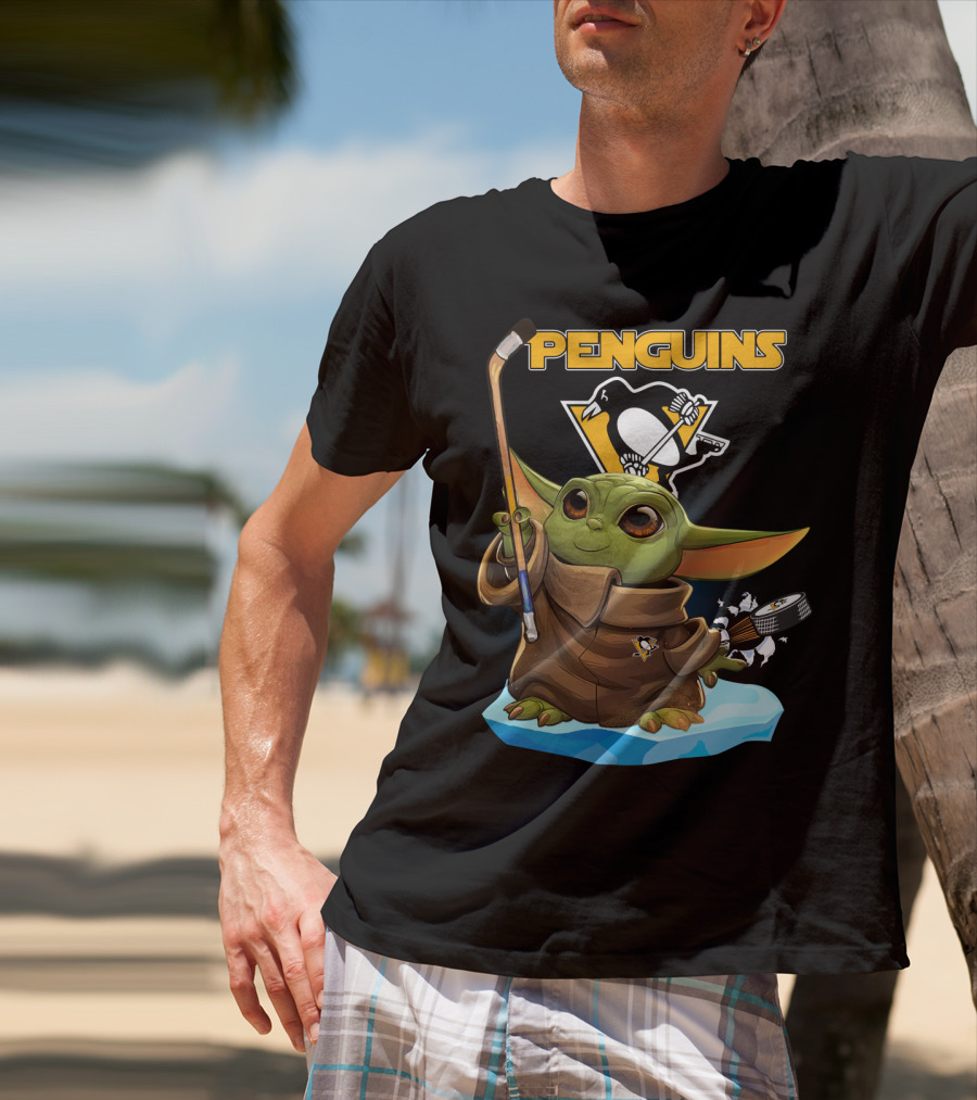 Baby Yoda Penguins Pittsburgh Hockey T-Shirt
