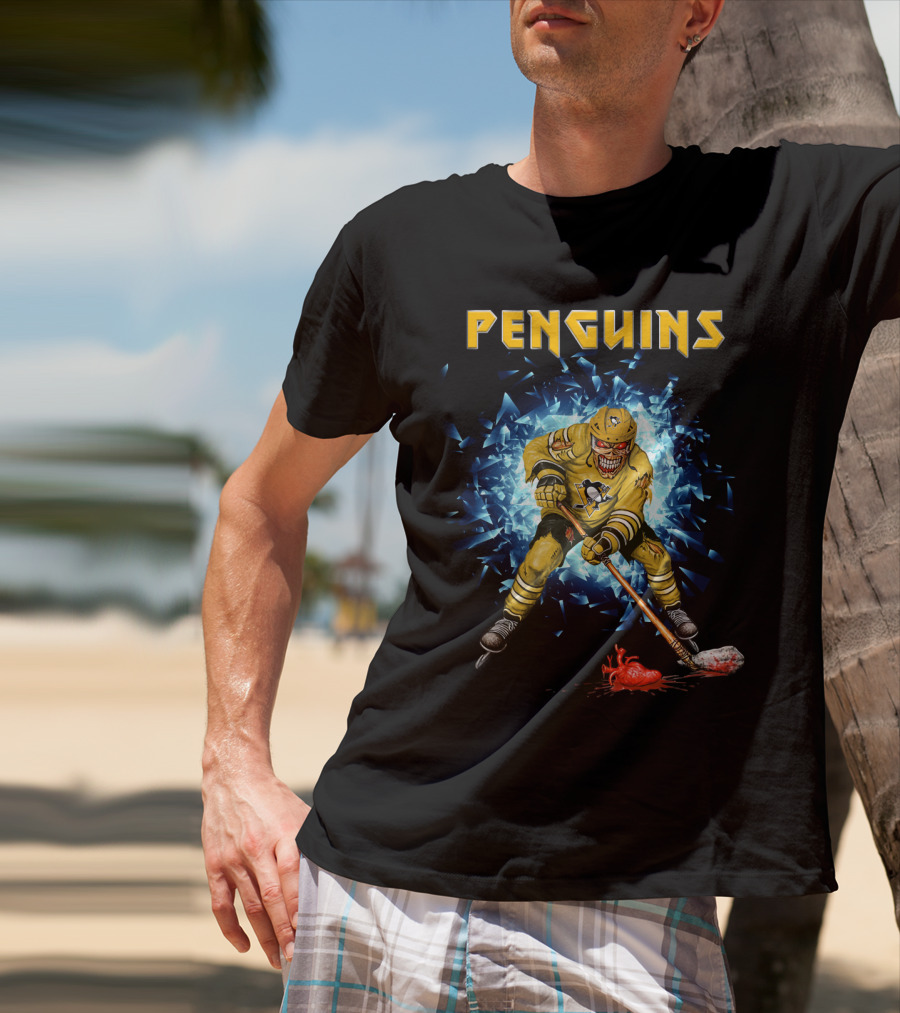 Penguins Hockey Skeleton Breaks Through Ice T-Shirt