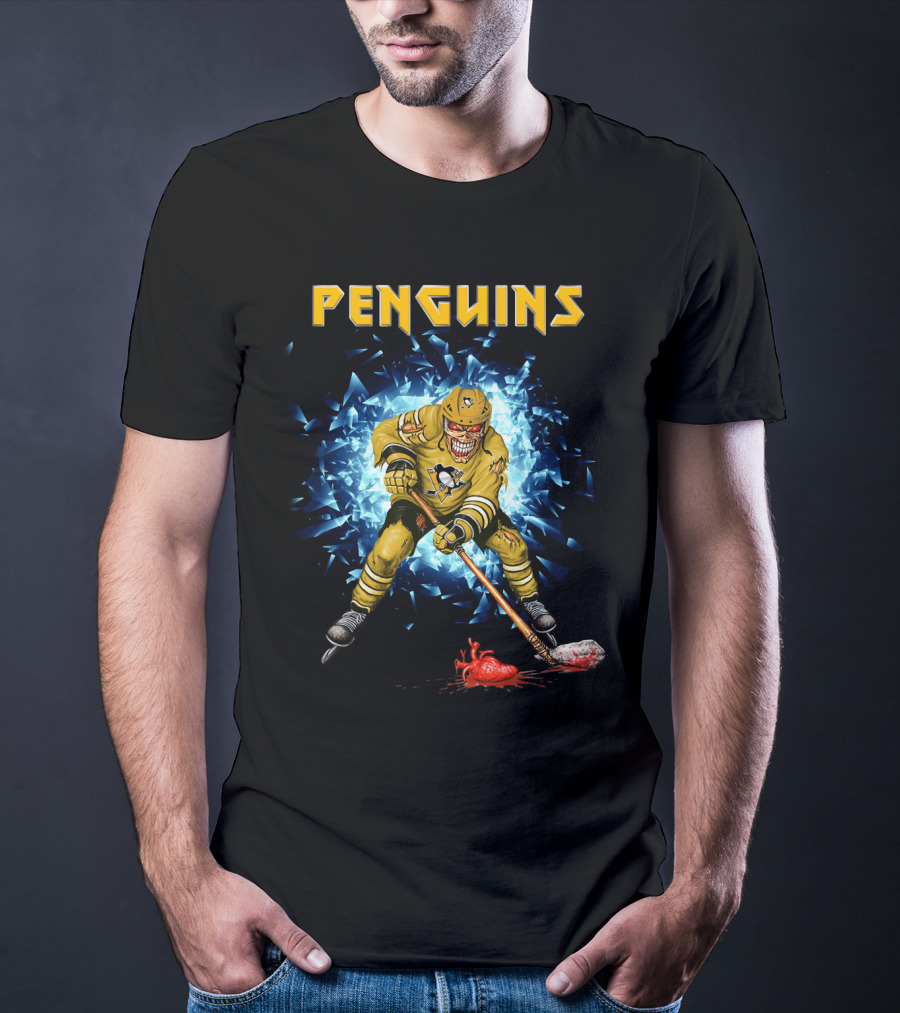 Penguins Hockey Skeleton Breaks Through Ice T-Shirt