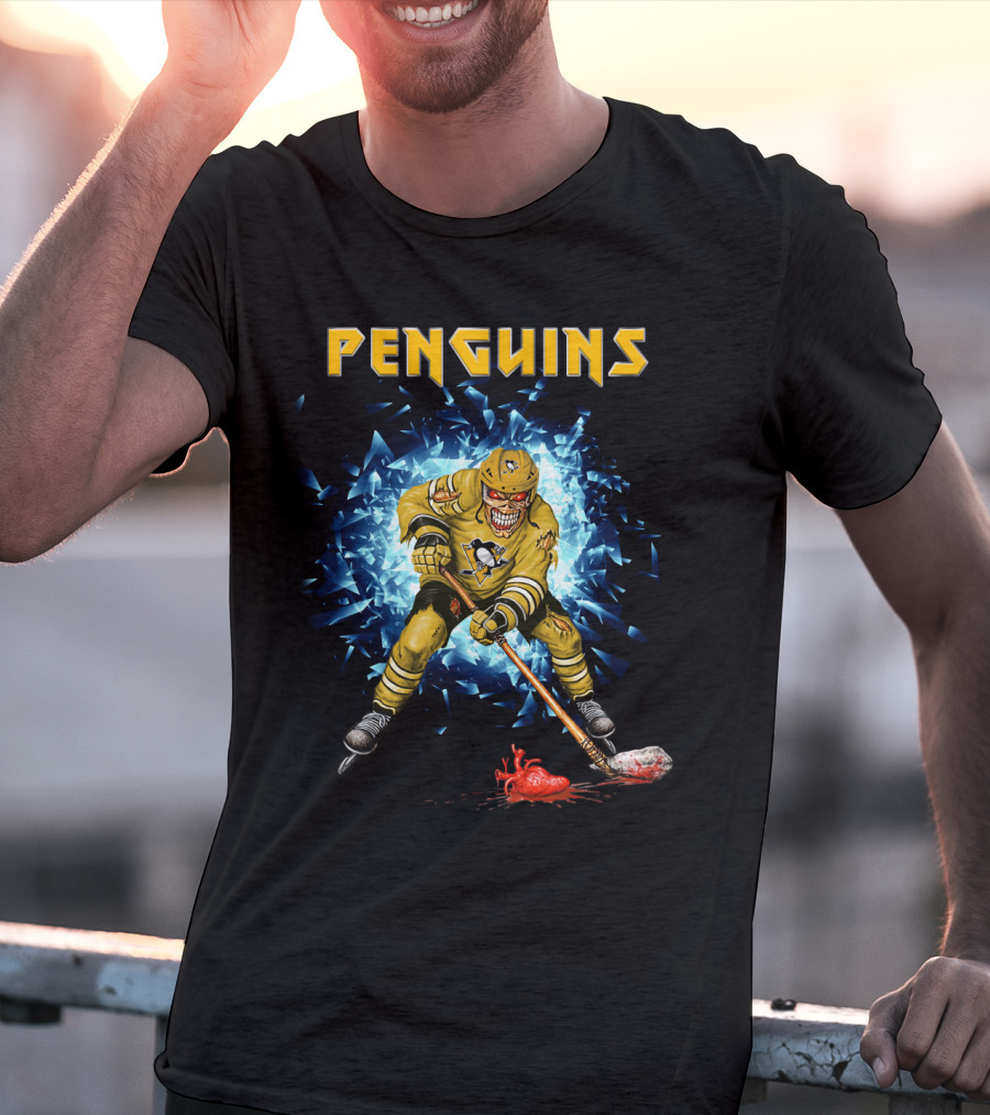 Penguins Hockey Skeleton Breaks Through Ice T-Shirt