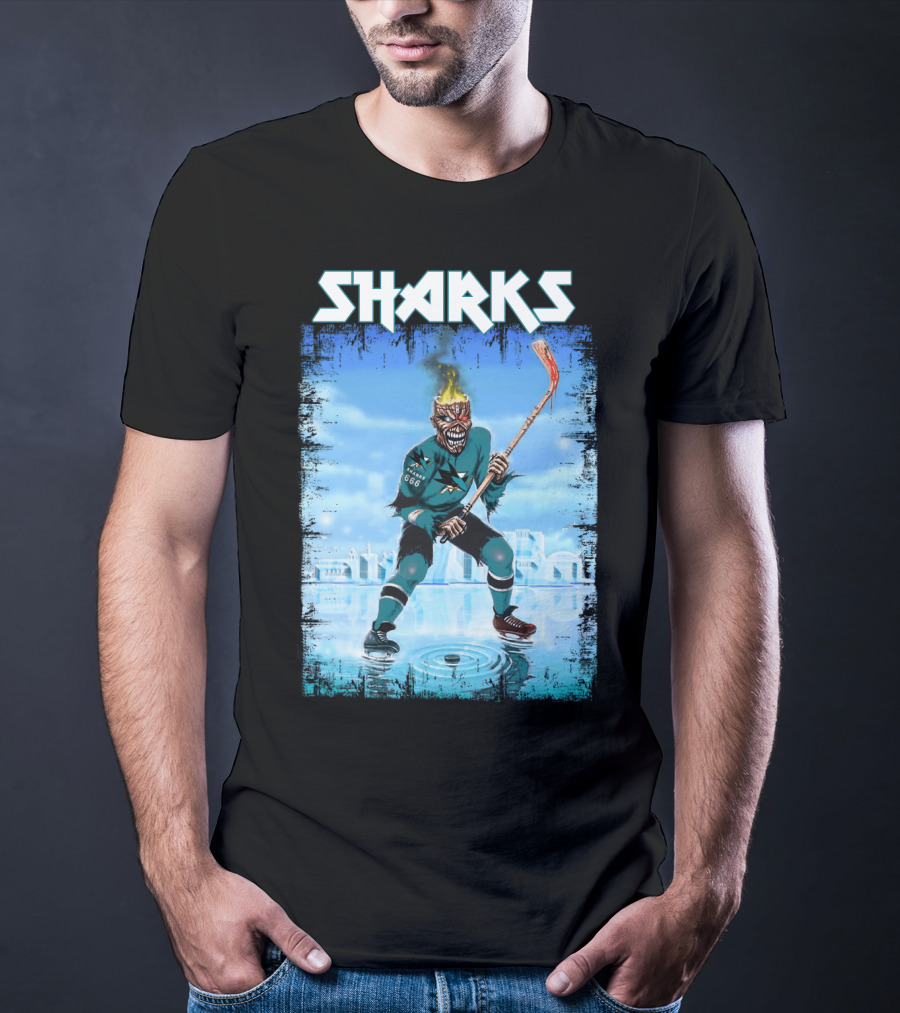 Sharks Fiery Hockey Player On Ice T-Shirt