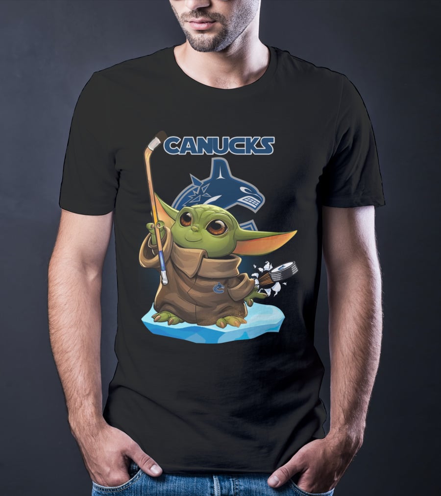 Canucks Baby Yoda Hockey Stick Puck Vancouver NHL T-Shirt