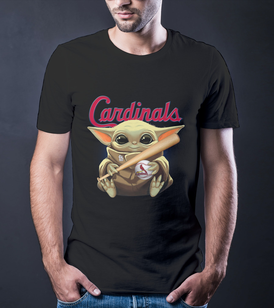 Cardinals Baseball St. Louis Baby Yoda With Bat And Ball T-Shirt