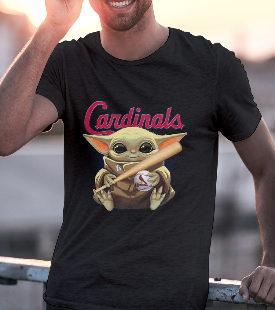 Cardinals Baseball St. Louis Baby Yoda With Bat And Ball T-Shirt