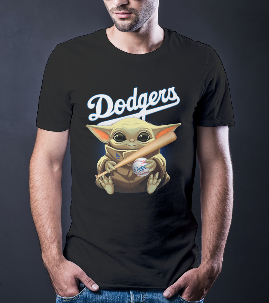 Los Angeles Dodgers Baby Yoda Baseball Bat And Ball T-Shirt