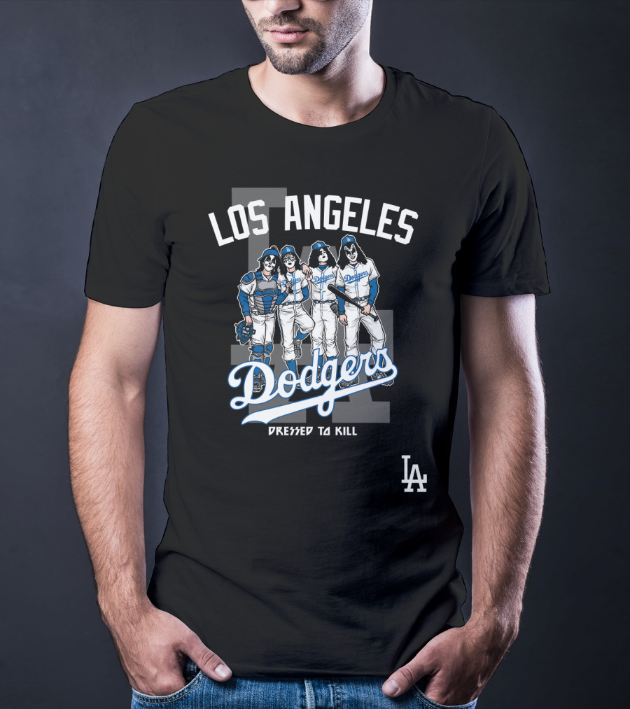 Los Angeles Dodgers Dressed To Kill Featuring KISS Band Members T-Shirt