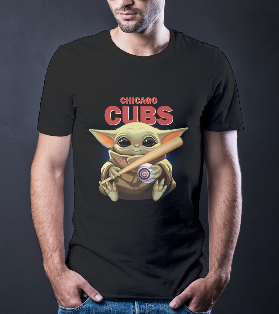 Chicago Cubs Baby Yoda With Baseball Bat T-Shirt