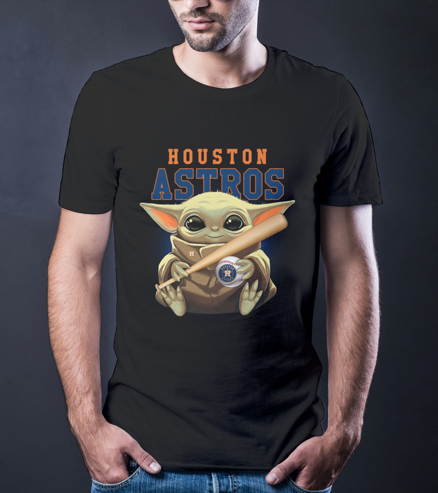Houston Astros Baby Yoda Baseball Bat Holding T-Shirt