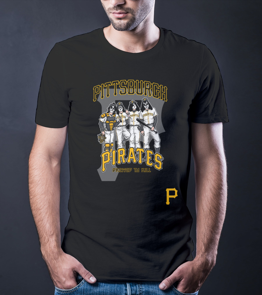 KISS Pittsburgh Pirates Dressed To Kill Baseball Rock Crossover T-Shirt