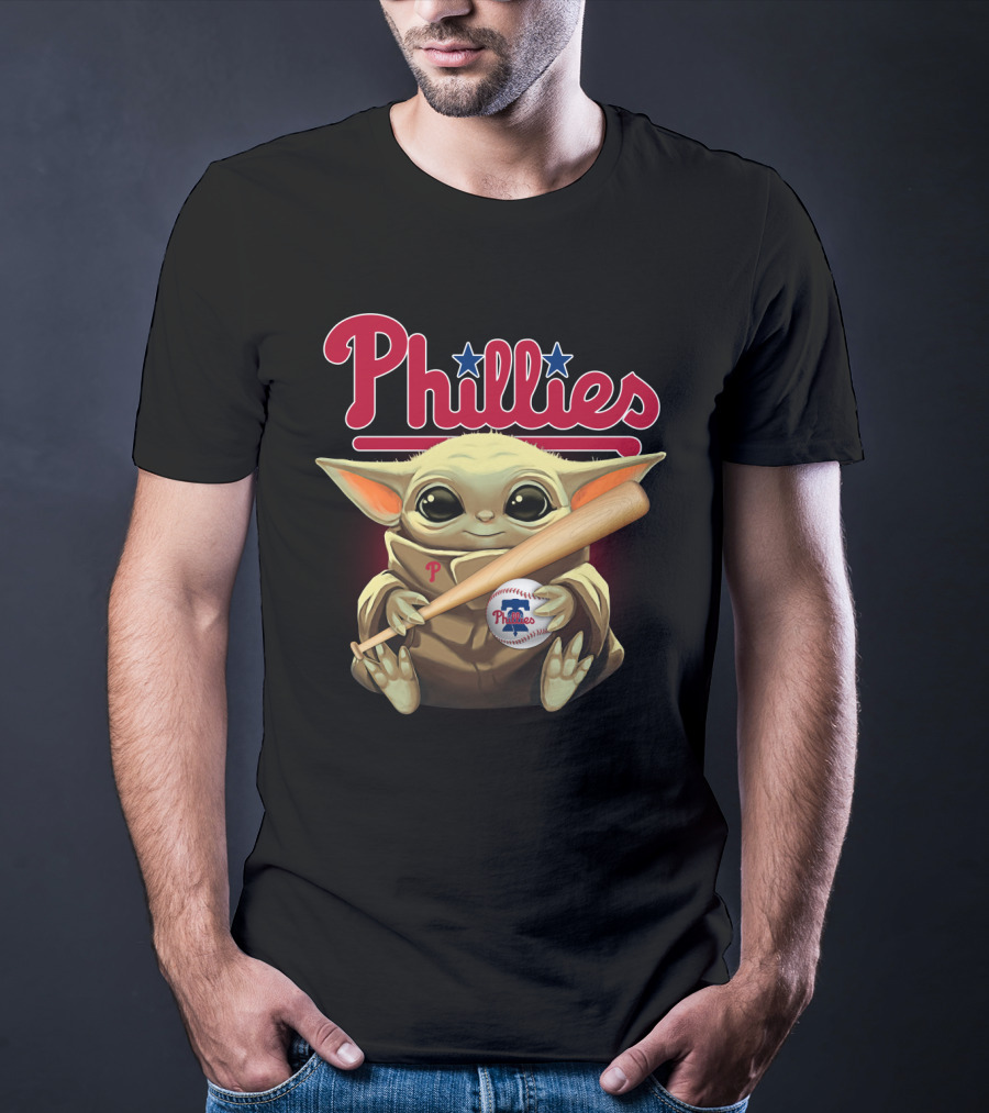 Phillies Baby Yoda With Bat And Baseball T-Shirt