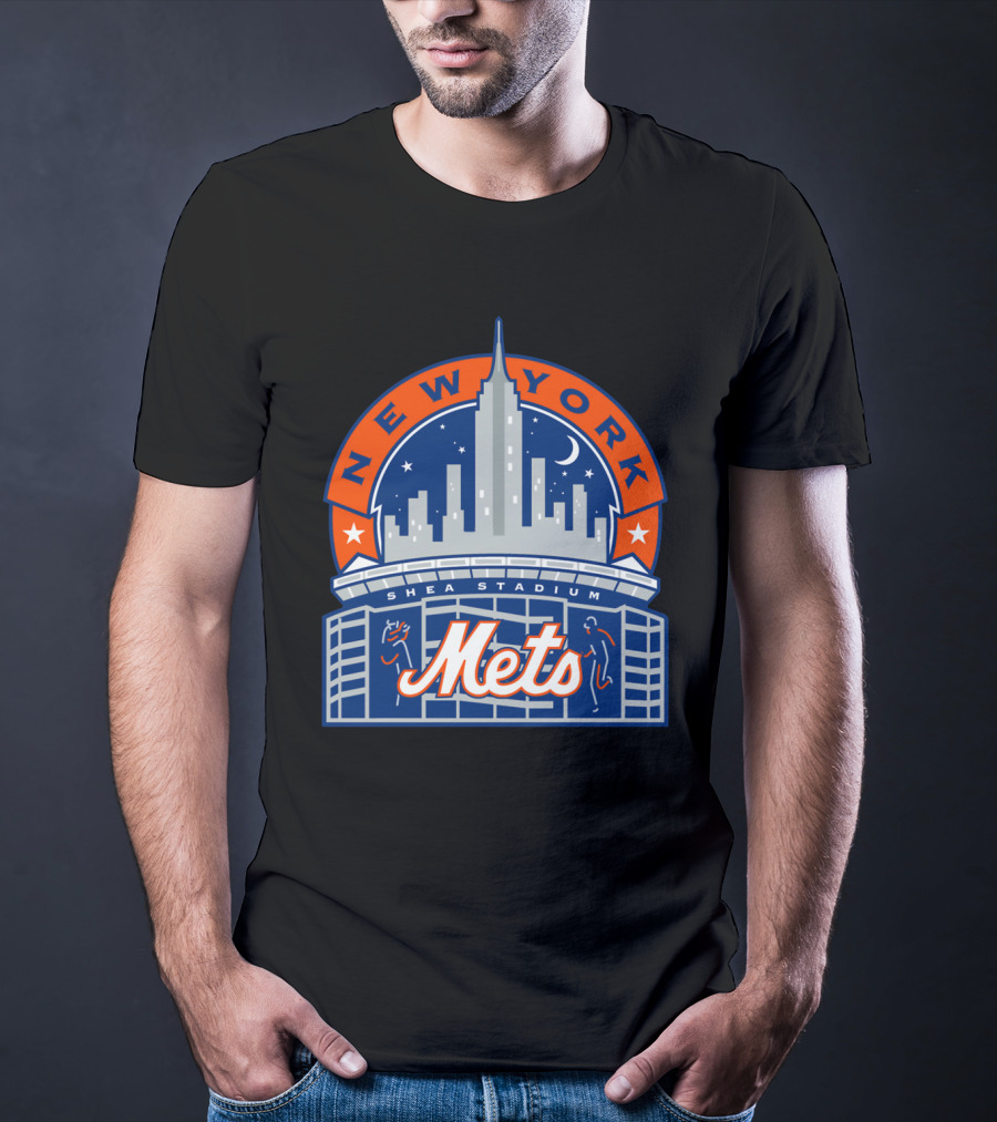 New York Mets Shea Stadium Skyline Moon Stars T-Shirt
