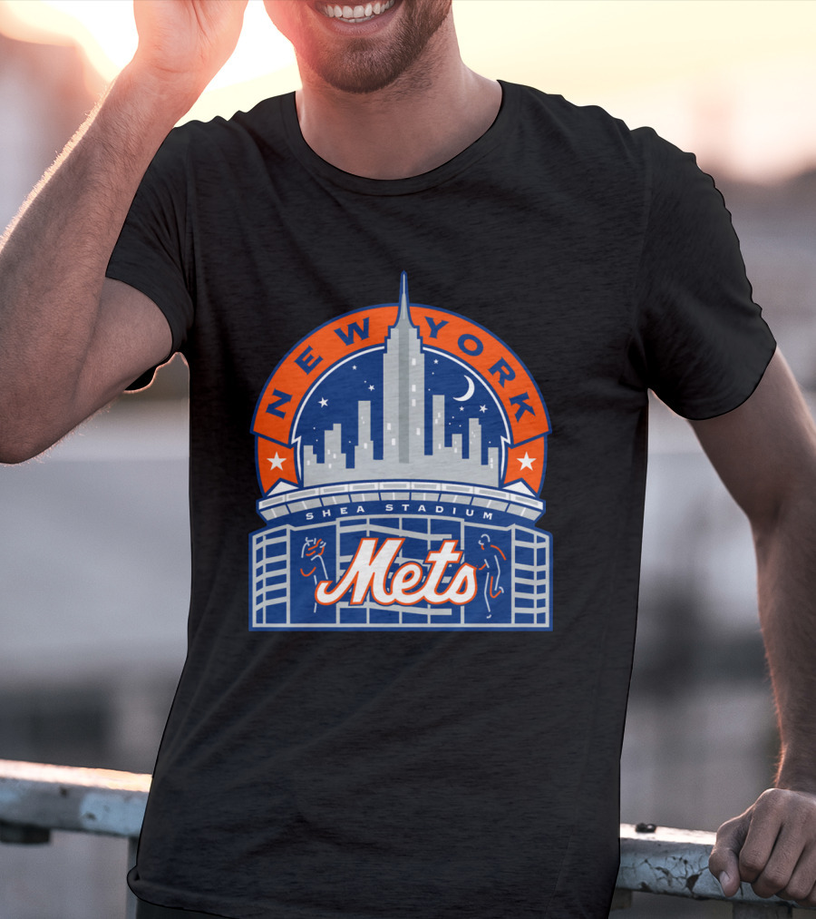 New York Mets Shea Stadium Skyline Moon Stars T-Shirt